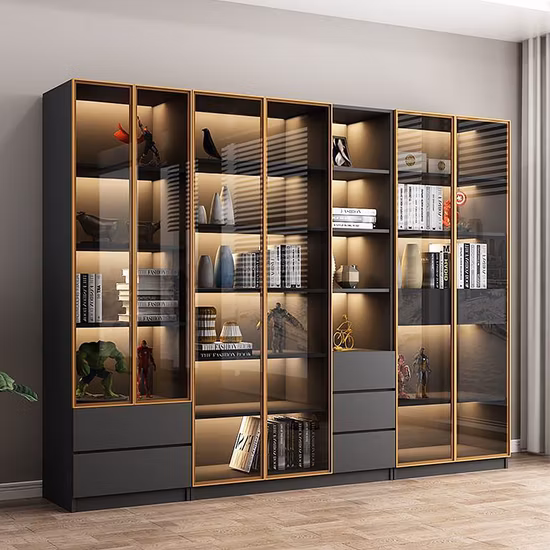 Heißer Verkauf Holzrahmen 4-lagiges offenes Bücherregal mit 2-türigem Schrank unten für die Bibliothek