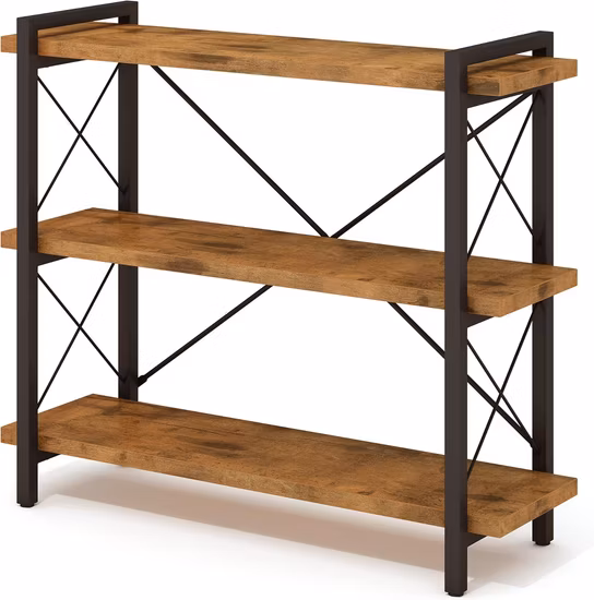 Modernes Bücherregal mit 5 Regalen, industrielles Bücherregal mit Metallrahmen und Holzregalen, Etagere, Gold/Weiß
