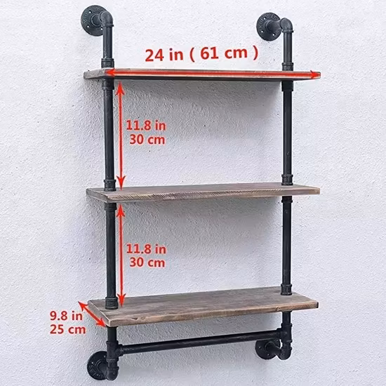Industrielles Badezimmer-Rohrregal im Vintage-Stil, schwebendes Wandregal mit Bücherregal aus Kiefernholz für das Wohnzimmer